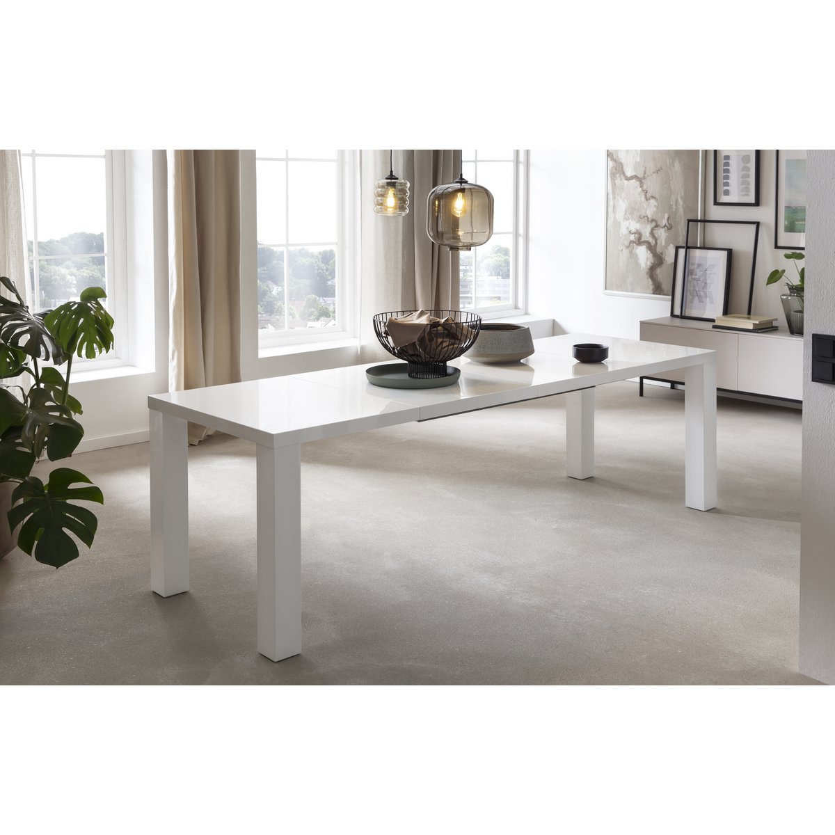 Eettafel 120-240x80 cm wit hoogglans MDF