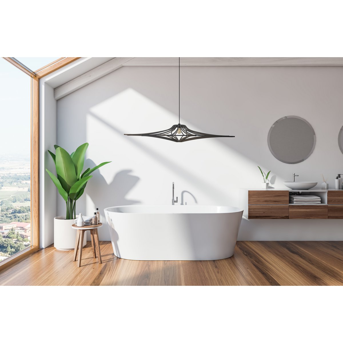 Hanglamp hout 124 cm mat zwart