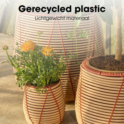 Bloempot Cancun beige gevlochten 3 stuks