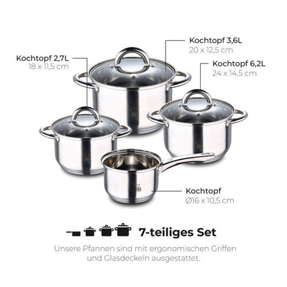 Renberg Alexander Pannenset Rvs - Inductie - 7 Delig - 4  Kookpannen Ø 16 - 18 - 20 - 24 Cm + 3 Deksels