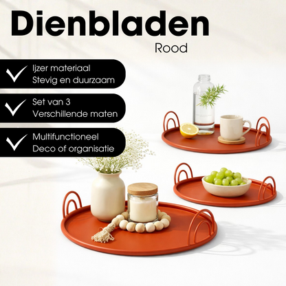 Dienblad set van 3 rood ijzer