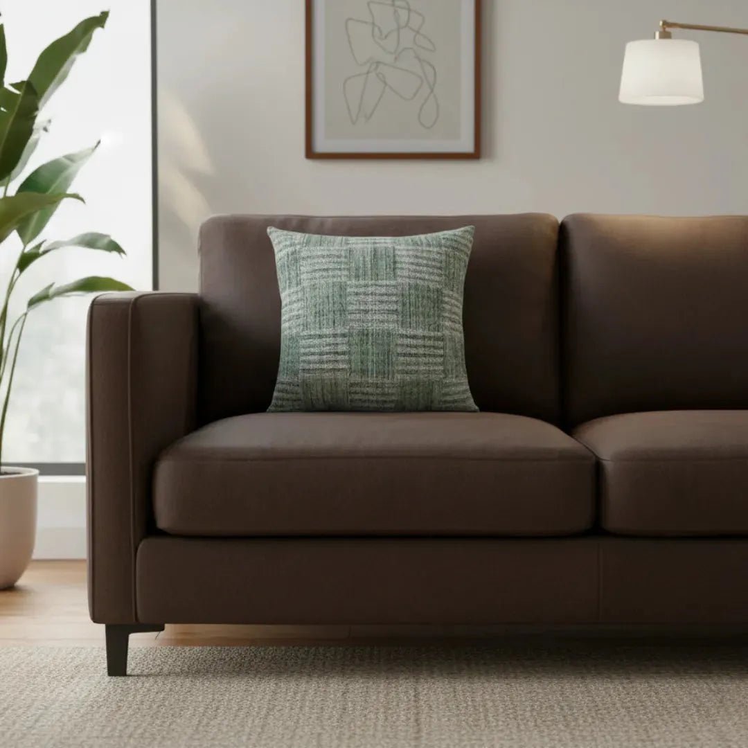 Hand woven Green – Cushion Cover – Woven Check Pattern – 45×45 cm – Urbane Hide
