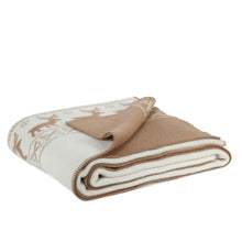 Beddeken merinowol 80% 20% nylon beige bladontwerp