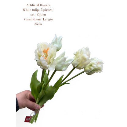 Artificial flowers White tulips 5 pieces/set | Silk artificial flower | Length 35cm