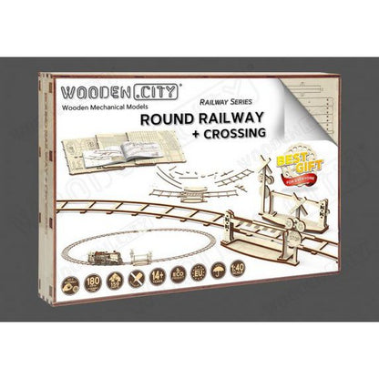 3D Houten Puzzel Wooden City Rails Rond Met Overweg WR324