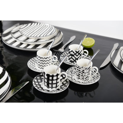 Koffiekopjes 90 ml set van 4 zwart wit keramiek
