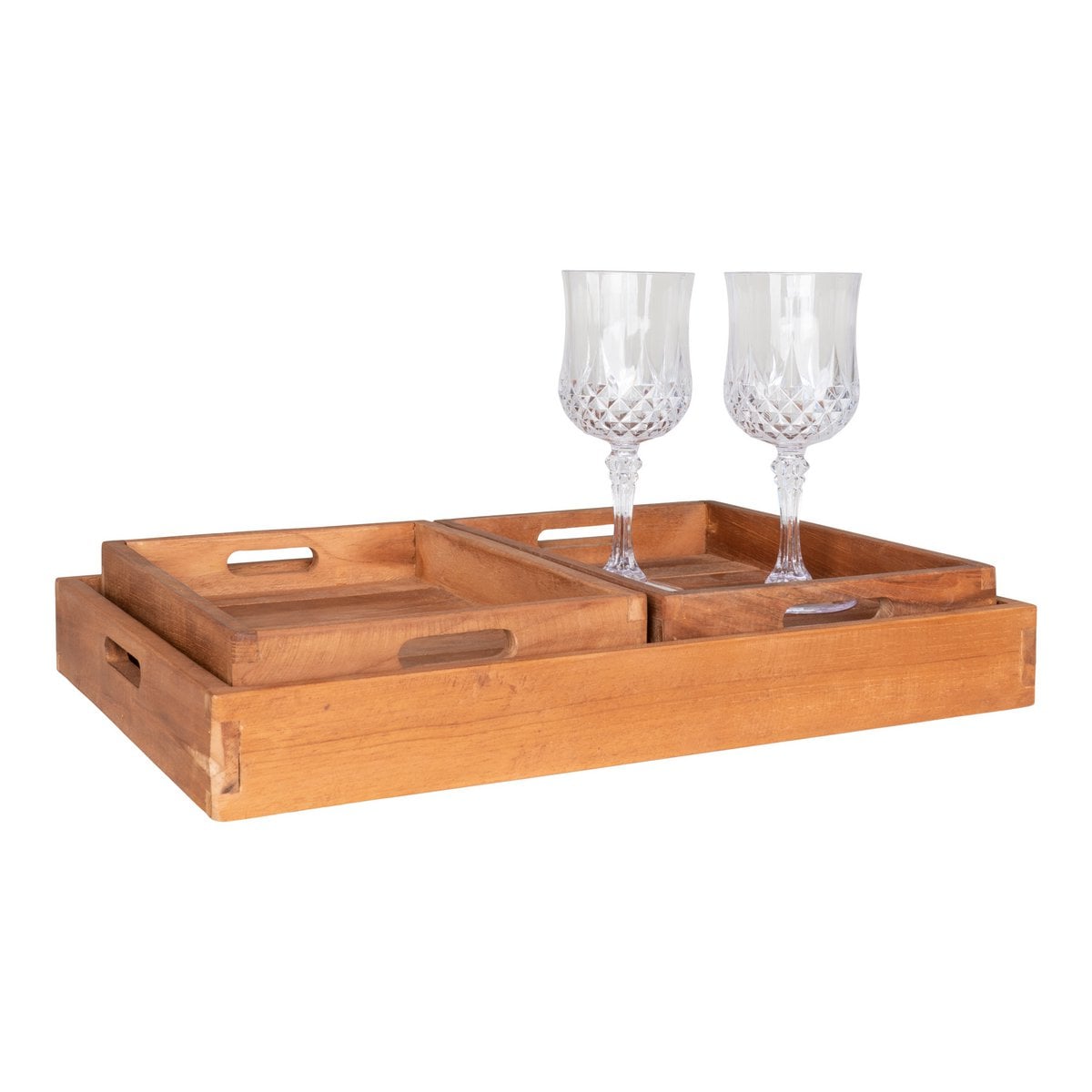 Dienblad set 3 stuks teak 18x26x5 cm en 29x39x5 cm