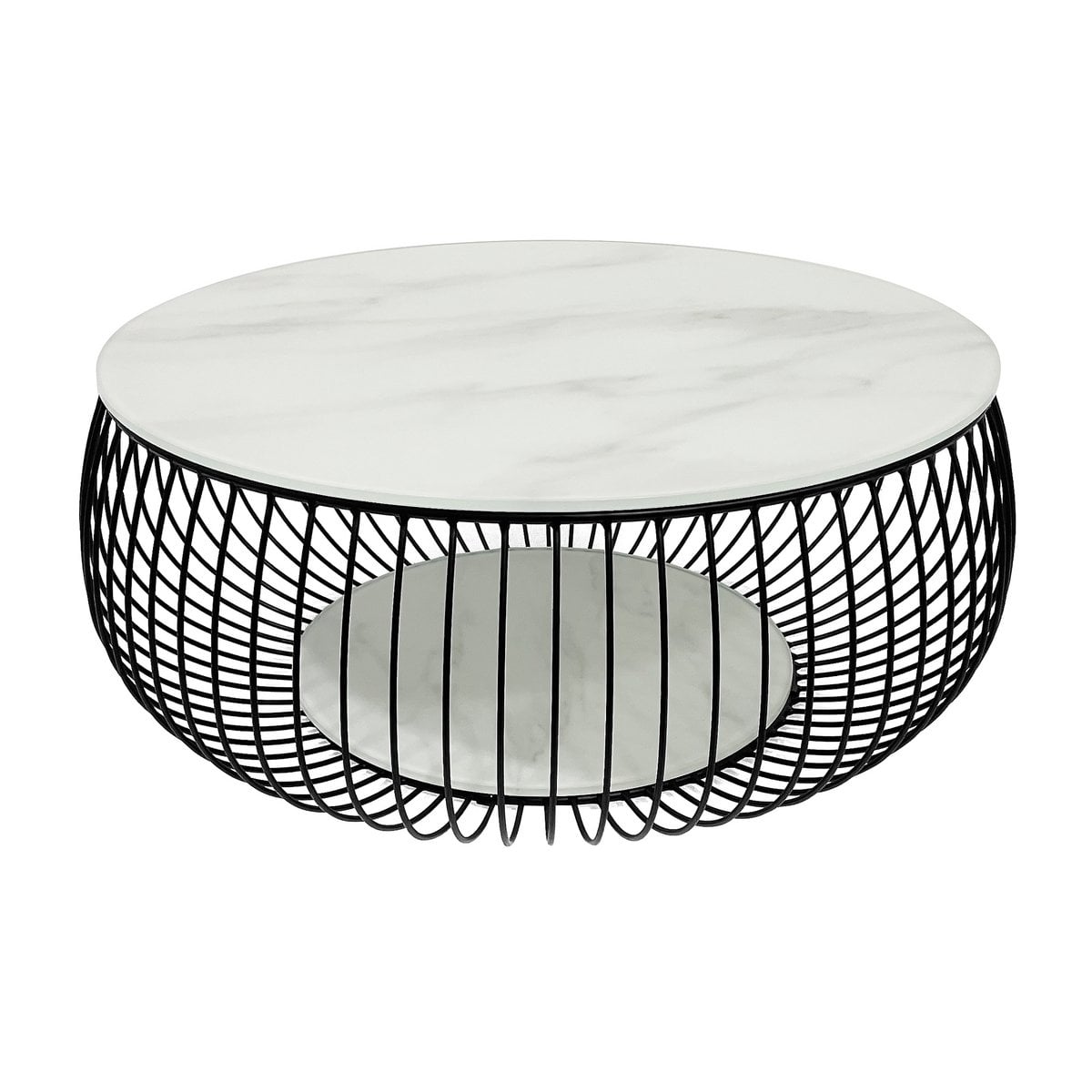 Salontafel rond 86 cm zwart wit glas metaal