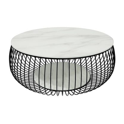 Salontafel rond 86 cm zwart wit glas metaal