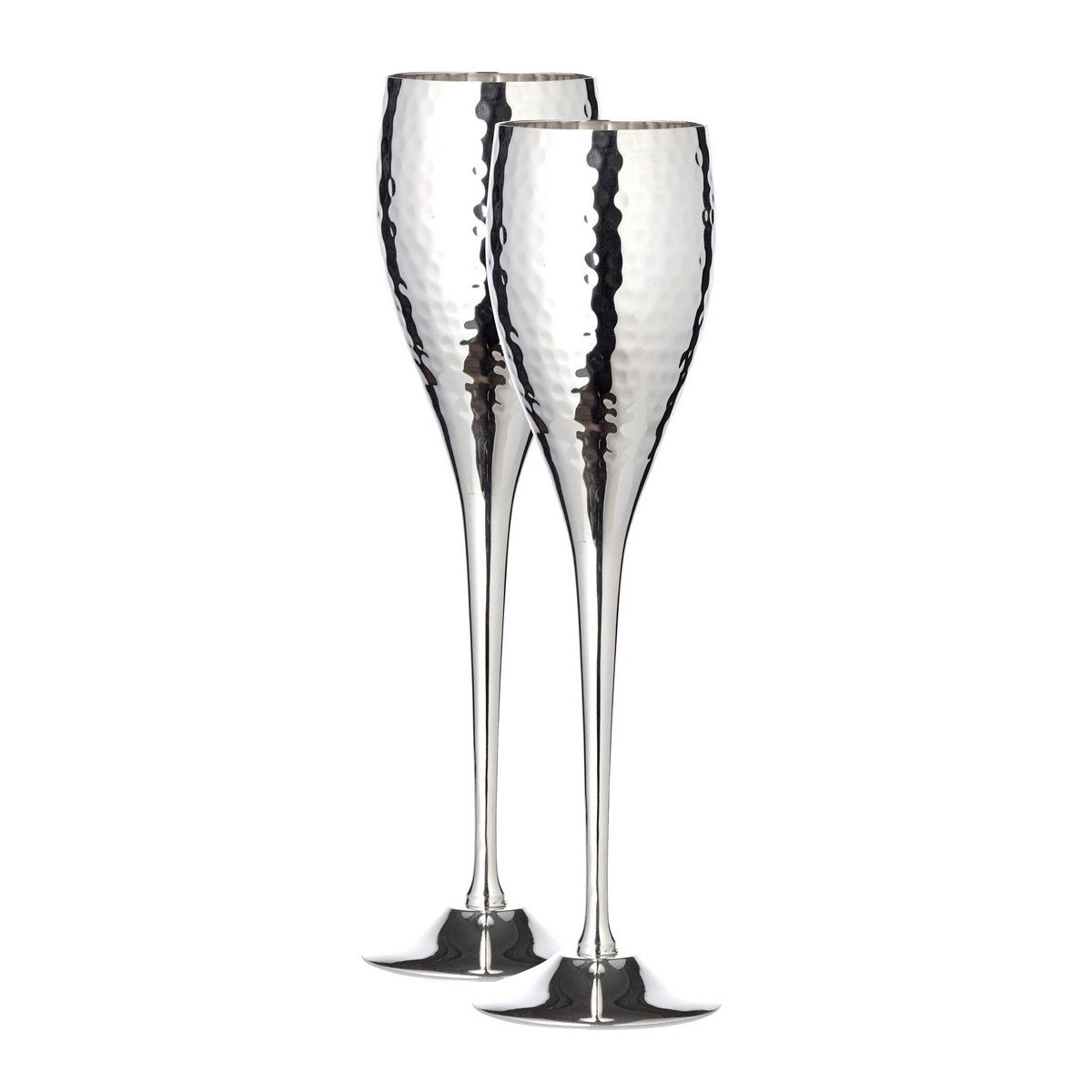 Champagne fluiten set van 2 verzilverd gehamerd 23 cm 200 ml