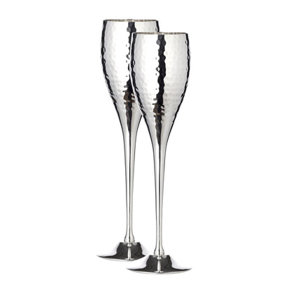 Champagne fluiten set van 2 verzilverd gehamerd 23 cm 200 ml