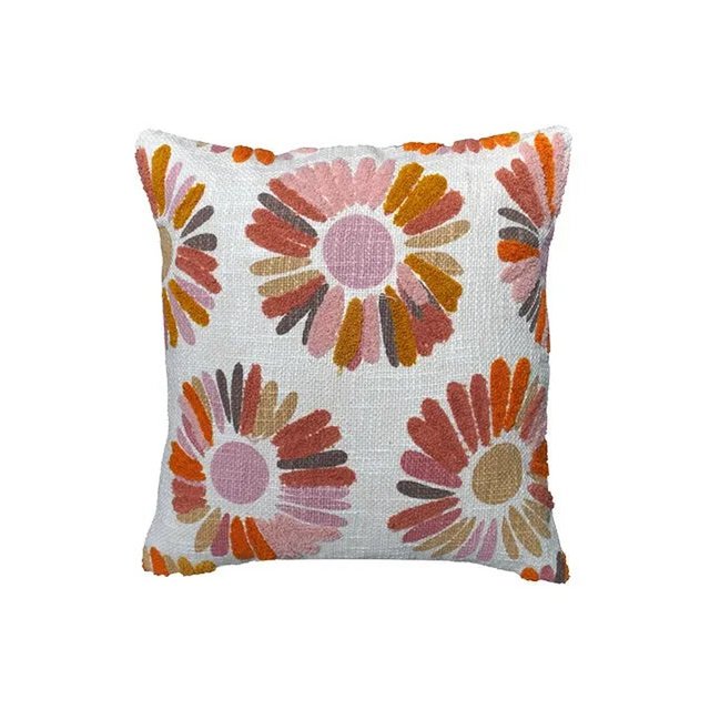 Kussenhoes 45x45 cm geborduurd bloemenpatroon katoen