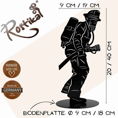 Brandweermanfiguur metaal matzwart 20 cm
