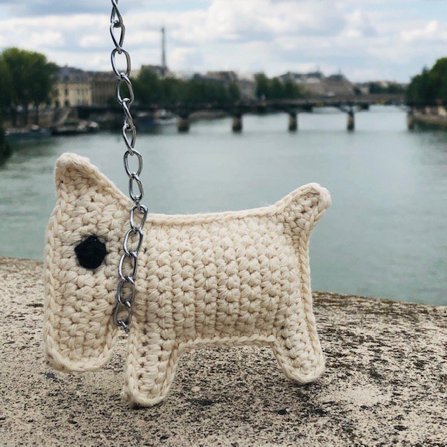 Sleutelhanger hond off-white biologisch katoen