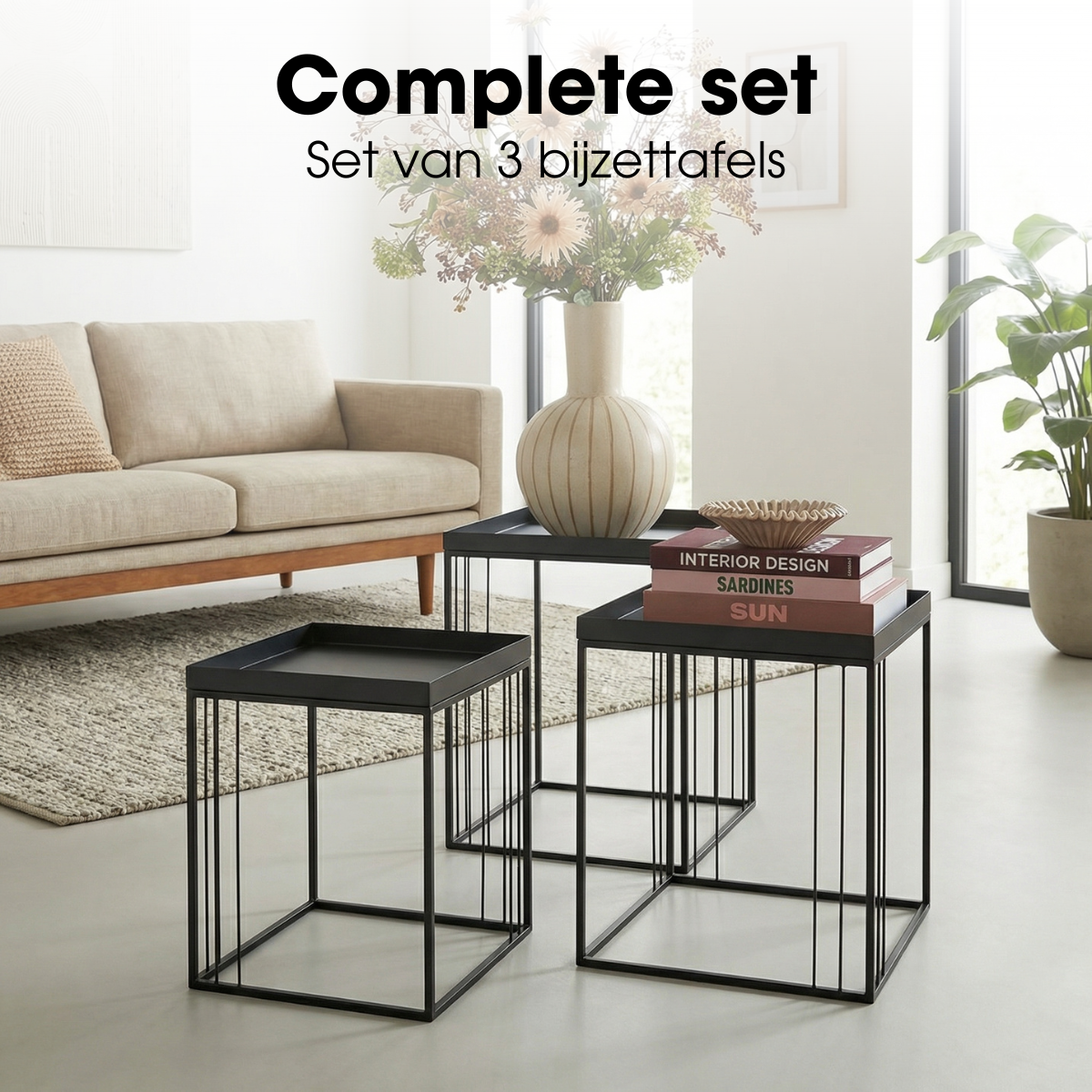 Bijzettafel set 3 stuks metaal zwart