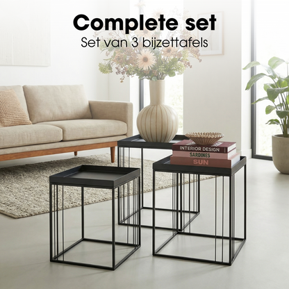Bijzettafel set 3 stuks metaal zwart