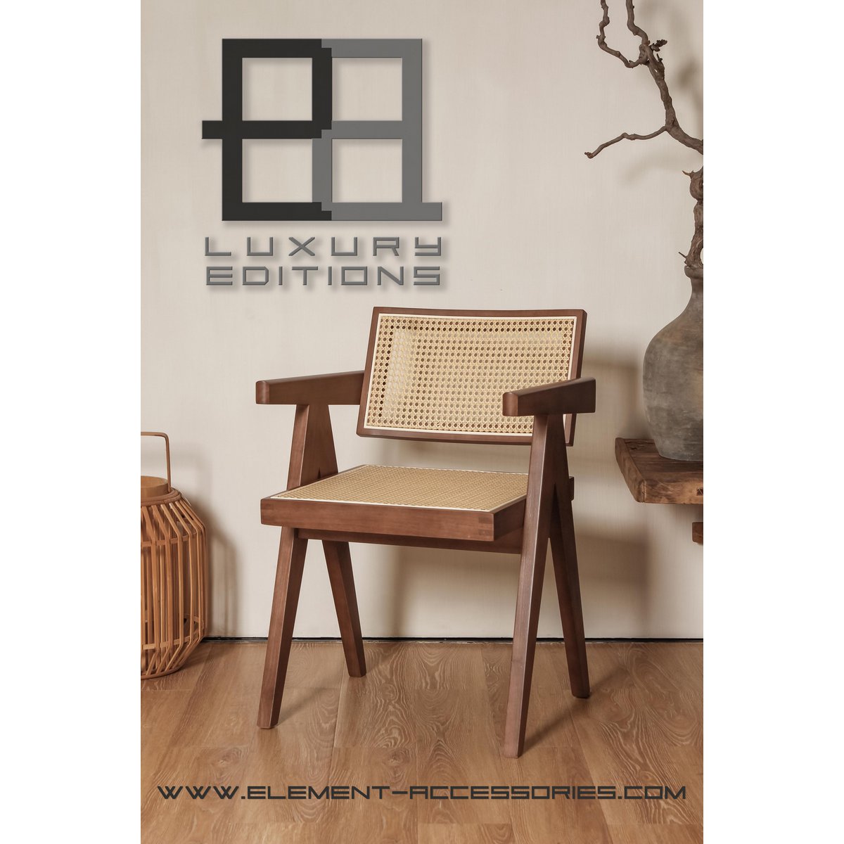 Luxury Design Chair Pierre Jeanneret Walnut Rattan Chandigarh