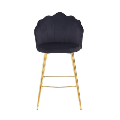 Set of 2 bar stools with shell design in black velvet