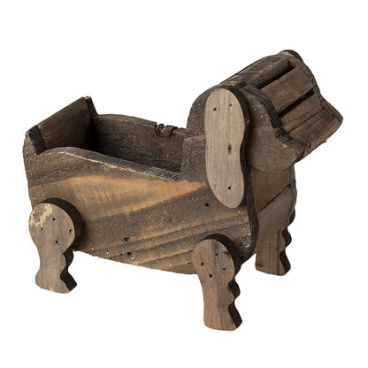 Bloempot hond 26x12x11 cm bruin hout