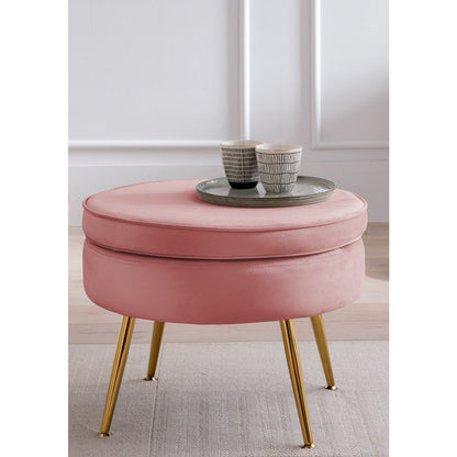 Poef roze fluweel goudkleurig frame 52x52x41 cm