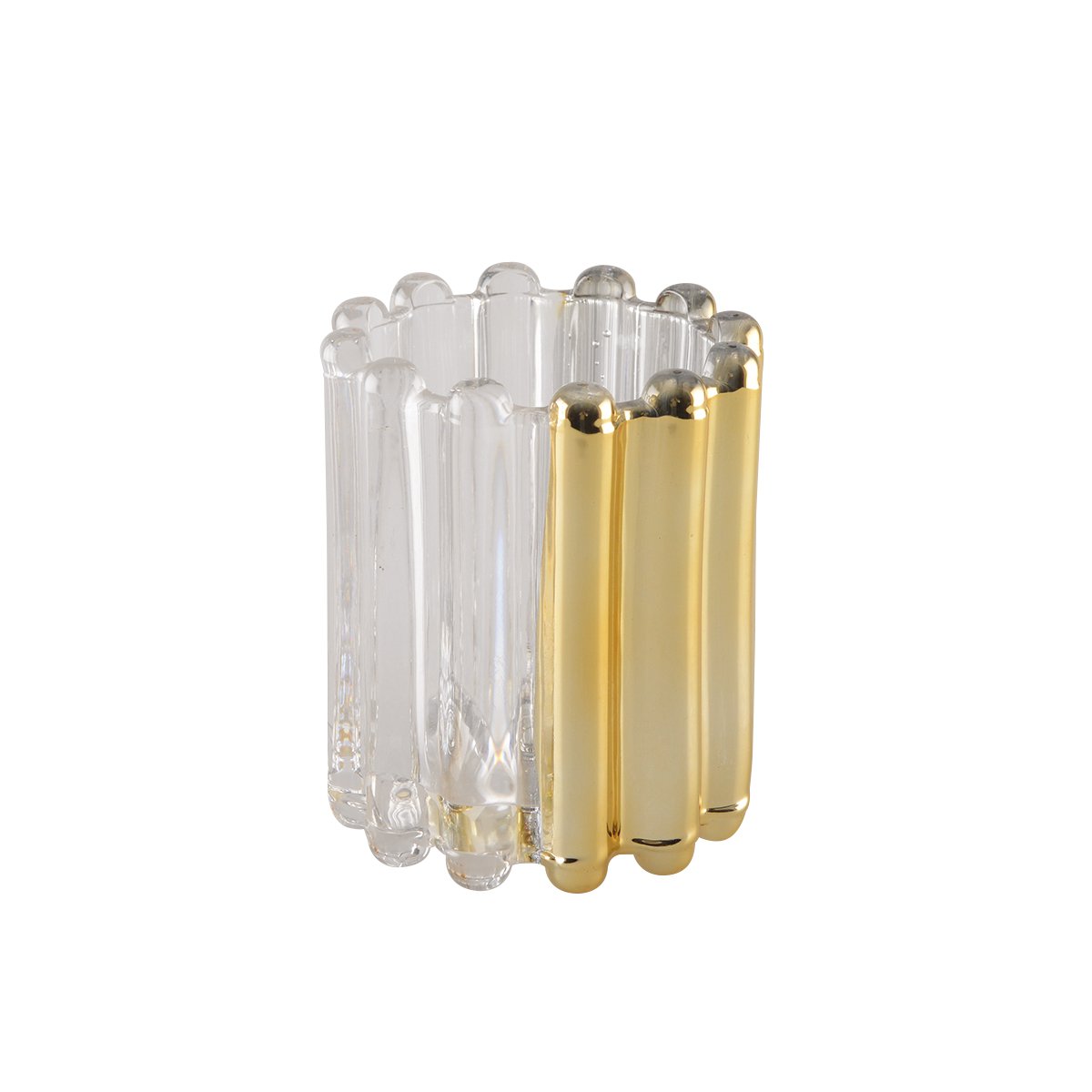 Kandelaar glas goud 9,5x9,5x10 cm