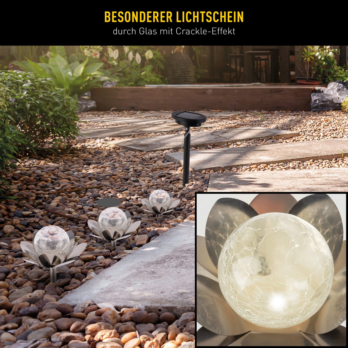 Solar aardespies set 3 stuks Ø10x20 cm glas roestvrij staal