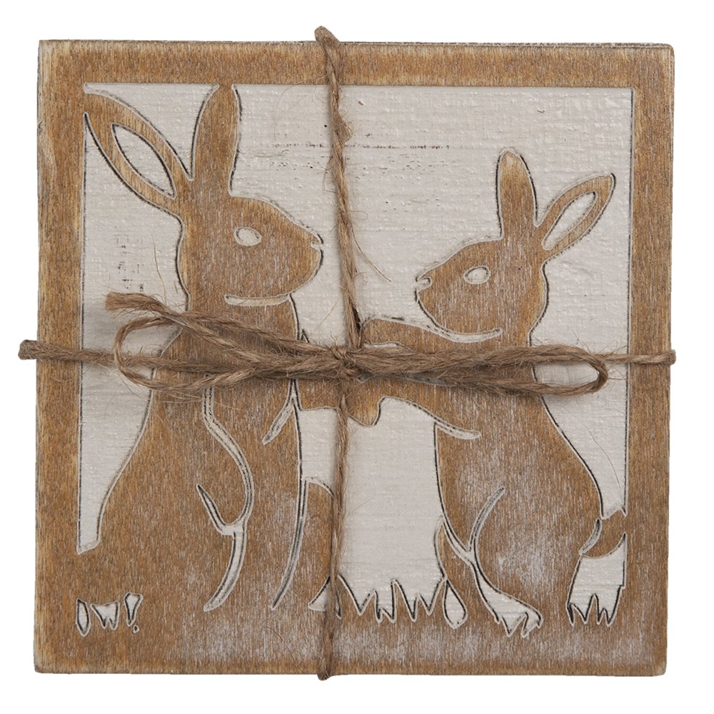 Onderzetters 4 stuks 10x10 cm hout konijn