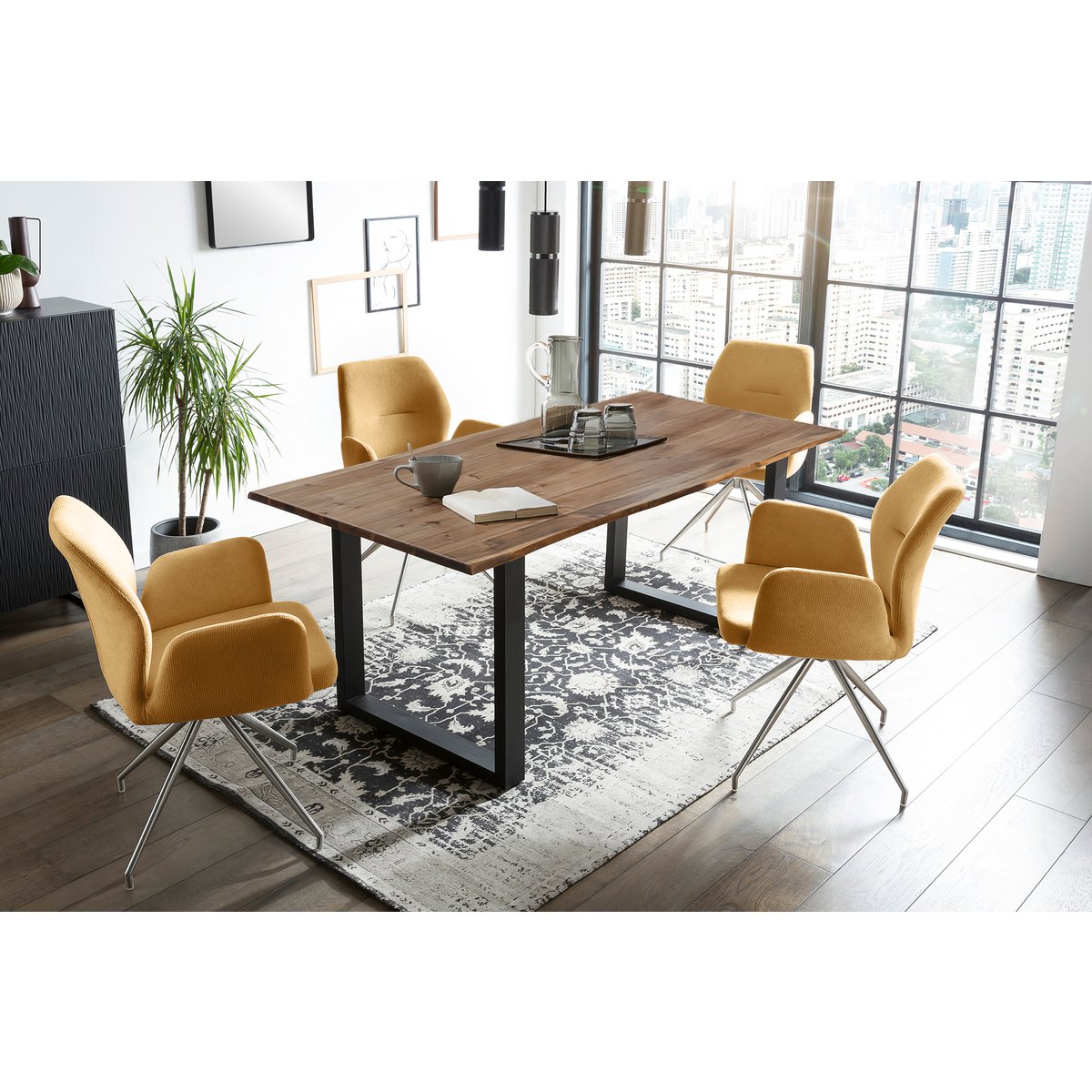 Eettafel 160x90 cm massief acacia stoelen 4 stuks