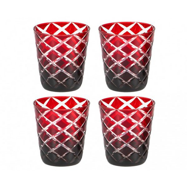 Mok Dio set van 4 blauw rood glas 0,23L
