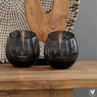 Waxinelichthouder glas grijs set van 2