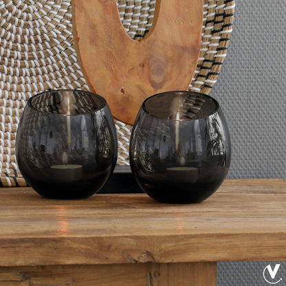 Waxinelichthouder glas grijs set van 2