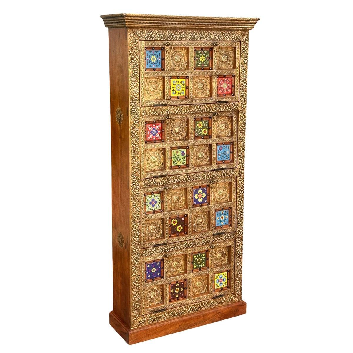 Schoenenkast 70x25x149 cm acacia metaal meerkleurig
