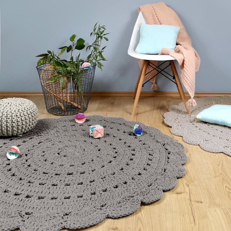 Kindertapijt rond 120 cm gehaakt katoen