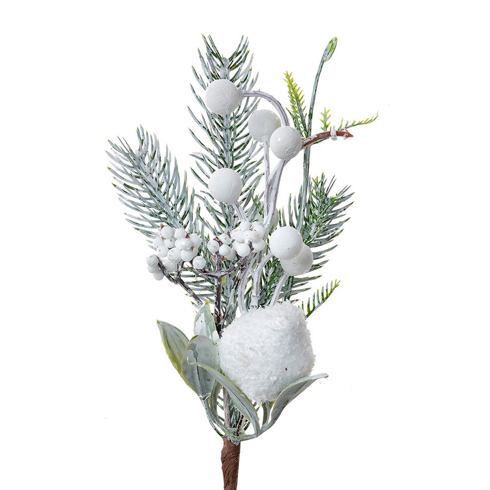 Decoratie Tak 26 cm Wit Groen Kunststof Kerstdecoratie