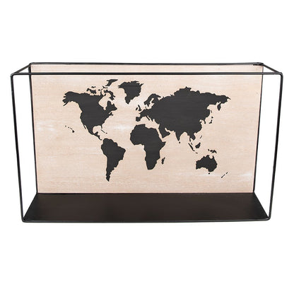 Wandrek 46x10x28 cm zwart bruin wereldkaart