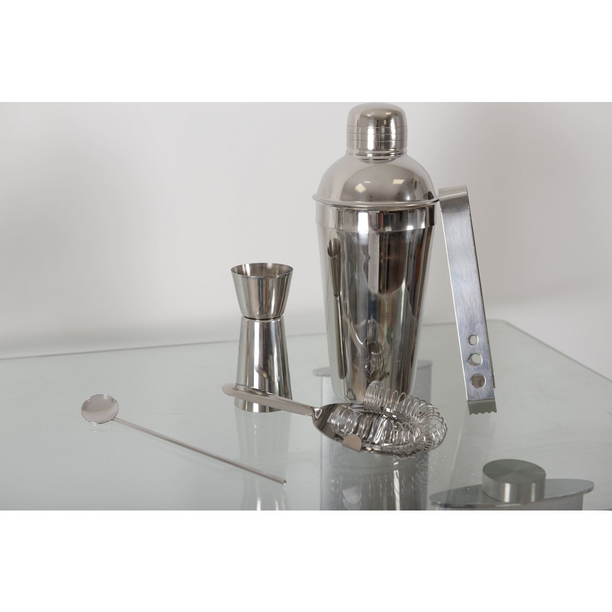 Cocktailshaker set 550ml 5 stuks zilver