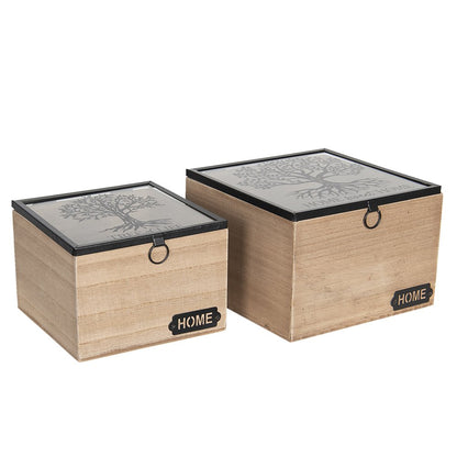 Opbergbox set van 2 bruin MDF 18x18x12 cm
