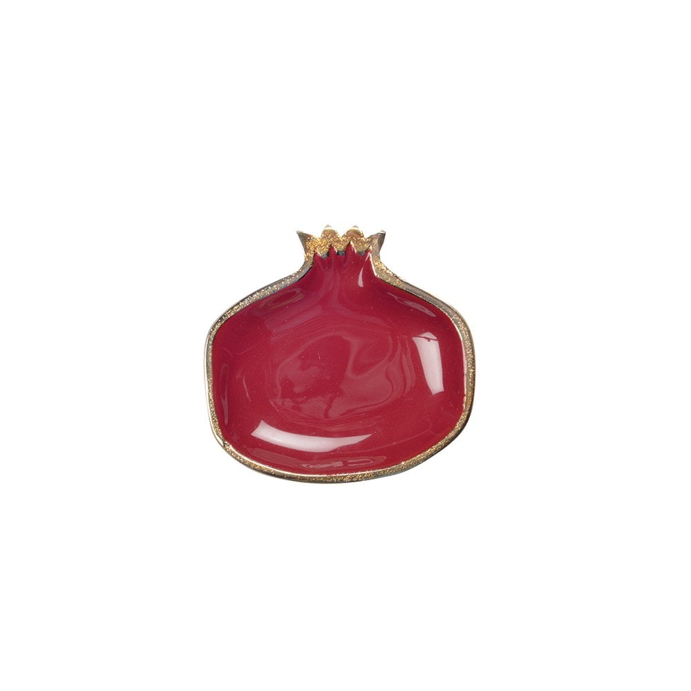 Red pomegranate cup with gold trim 11x11x1.5 cm