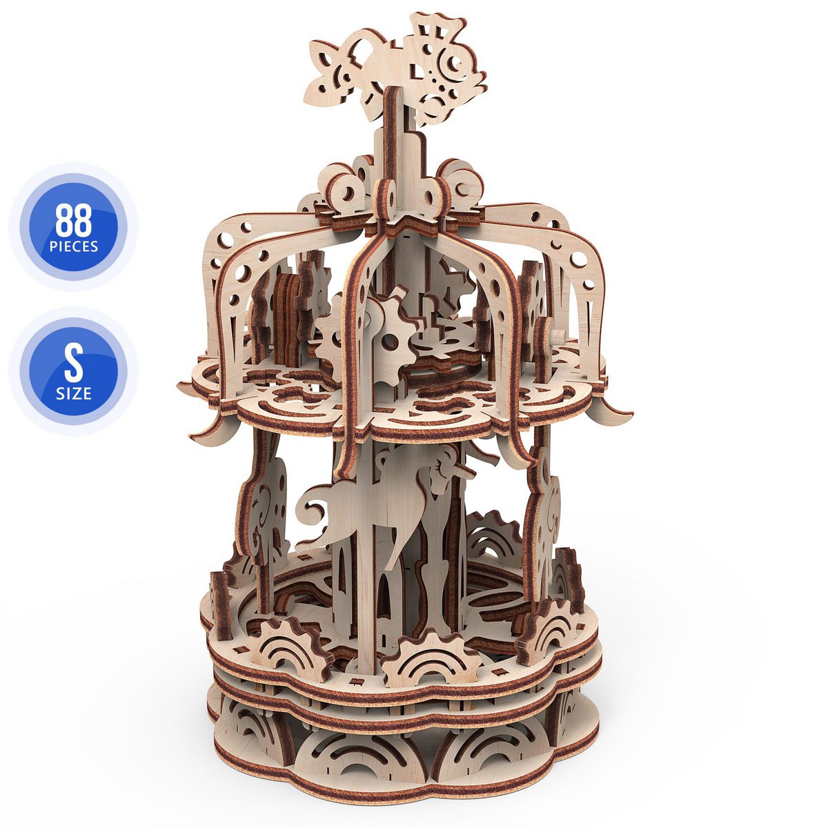 Mr. Playwood 3D Wooden Puzzle Carousel small, 10404, 12.5x12.5x17.5cm