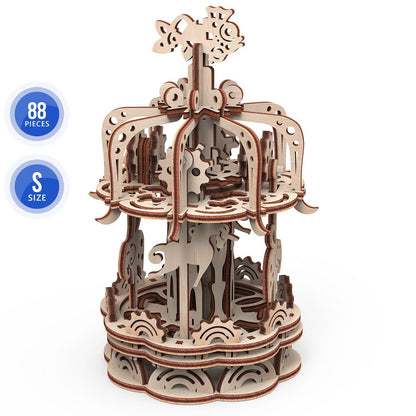 Mr. Playwood 3D Wooden Puzzle Carousel small, 10404, 12.5x12.5x17.5cm