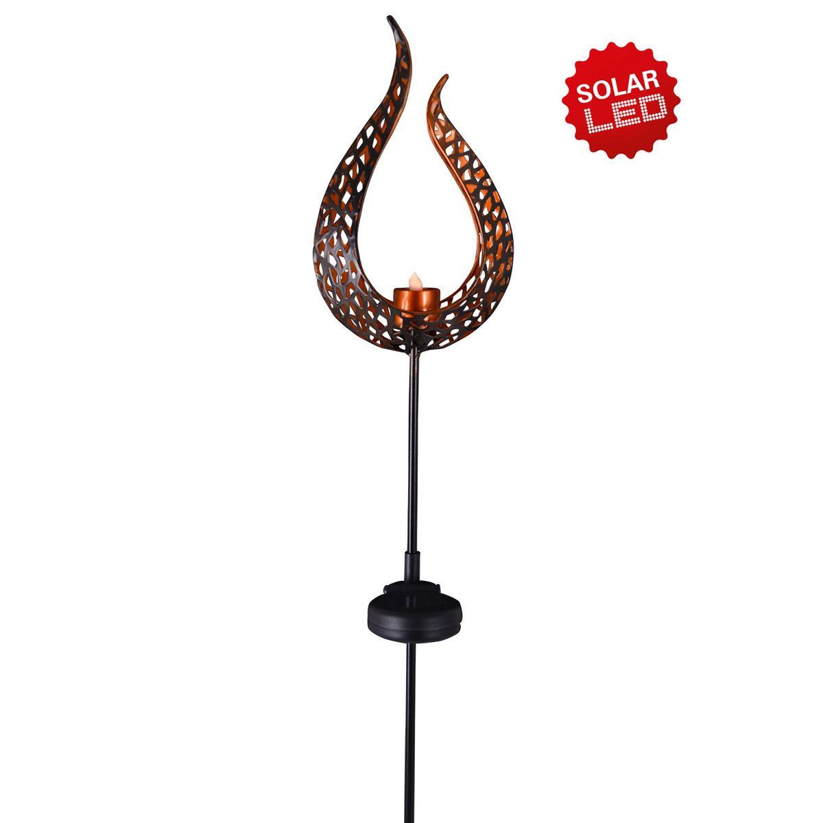LED Solar Earth Spit "Flame" -outer en Spit gemaakt van metaal en plastic in bruin, met geïntegreerde LED
