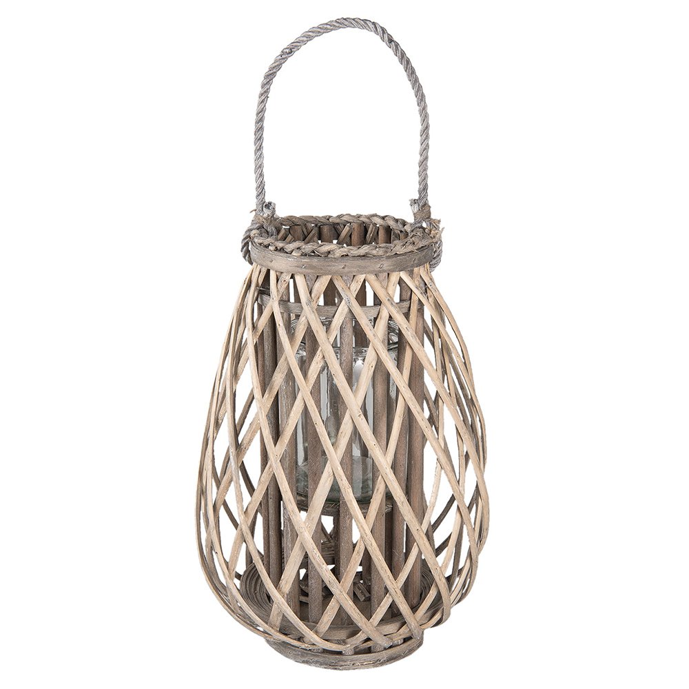 Windlicht Ø 27x40 cm Grijs Hout Kaarsenhouder