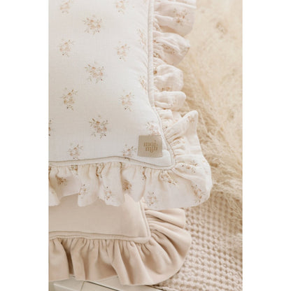 Muslin decorative cushion with ruffle "Boho Flowers"