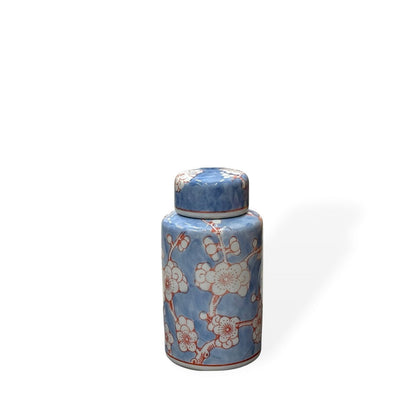 Mini vaas porselein blauw met deksel