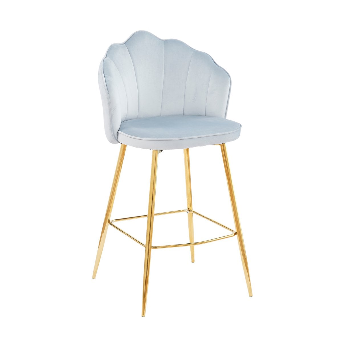 Set of 2 bar stools with shell design in light grey velvet