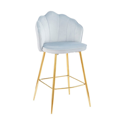 Set of 2 bar stools with shell design in light grey velvet