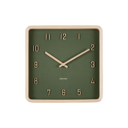Wandklok 26x26 cm hout groen