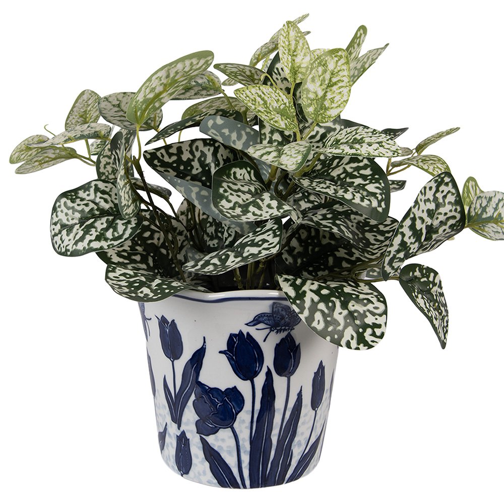 Bloempot Ø 21x16 cm Wit Blauw Keramiek