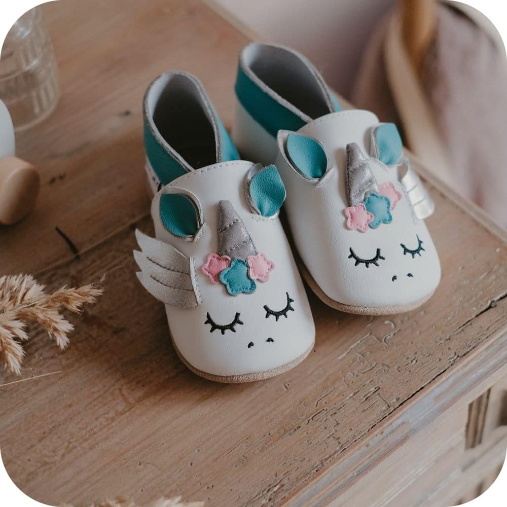 Soft leather baby booties Unicorn