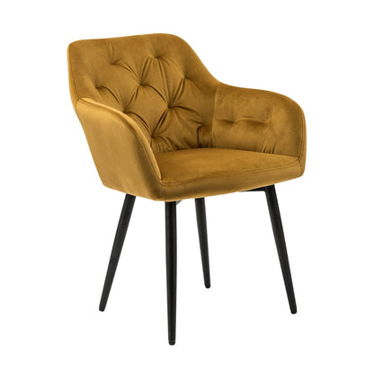 Fauteuil geel fluweel metaal 61x45x85 cm